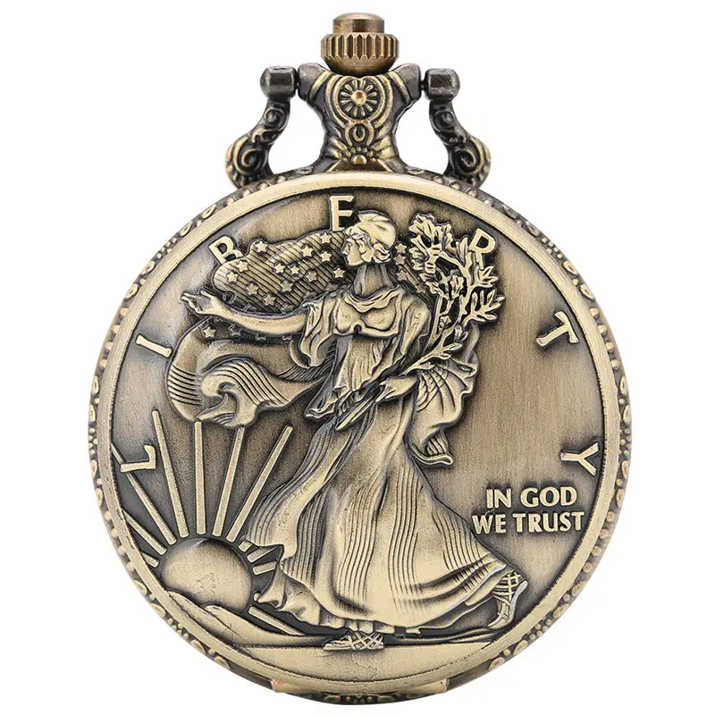 American Eagle Coin Винтажное ретро ожерелье Сталина карманные часы на цепочке лаконичный большой белый чехол с циферблатом кварцевые модные металлические часы - Цвет: American Eagle Coin