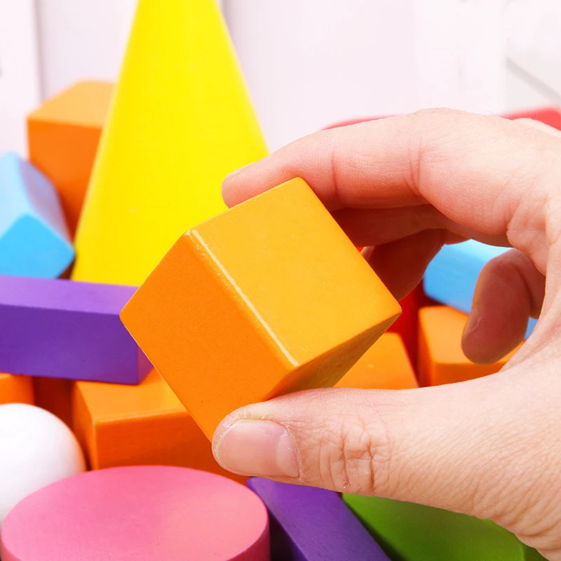 Деревянные игрушки montessori материалов 32 шт. Математика однотонные Геометрическая модель строительные блоки Обучающие игрушки развивающие игрушки