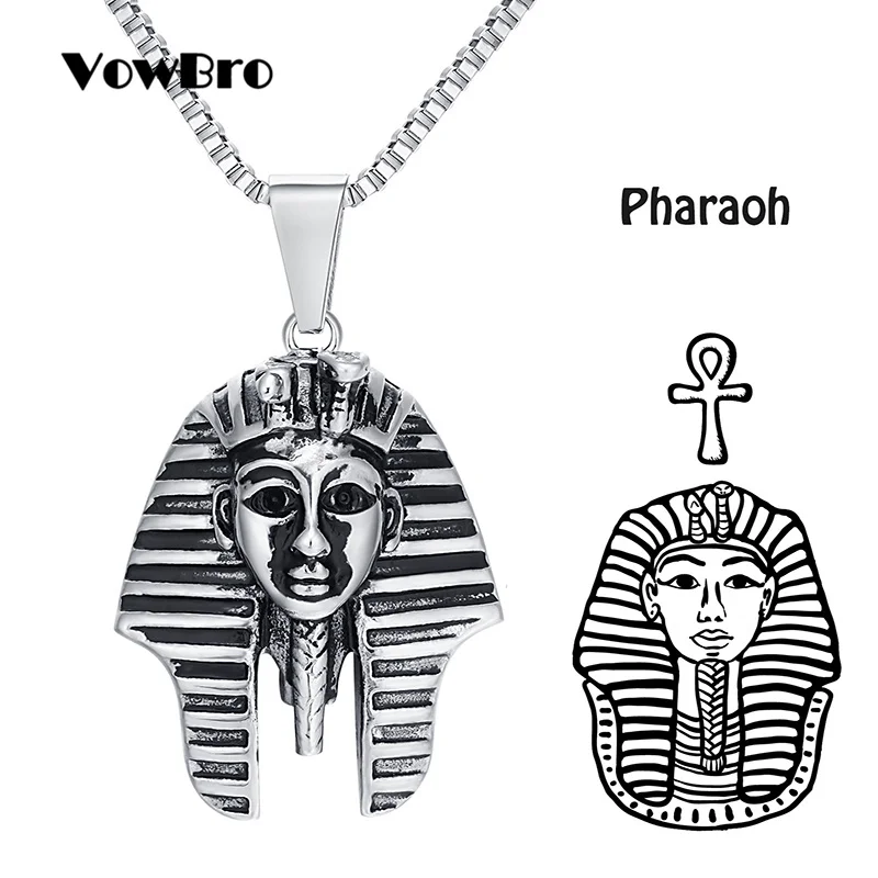

VowBro Men Hip hop Pendant Stainless steel Egyptian Pharaoh Head Pendant Necklaces Chain Punk Jewelry