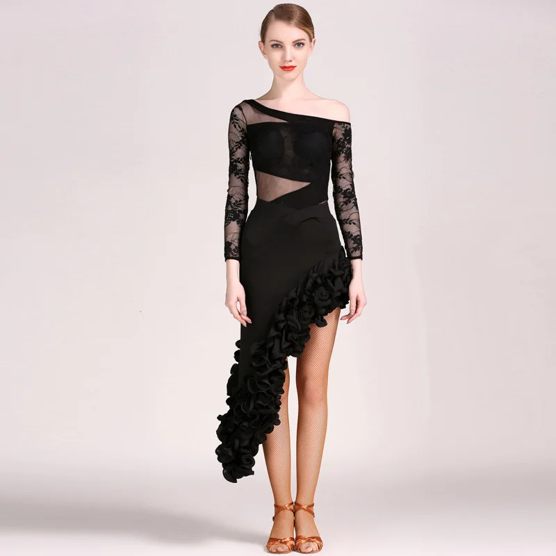 feecolor Silk and Nylon Adult long-sleeved Latin dance custom suit for women