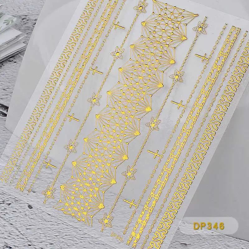 10 стилей цепных наклеек для ногтей с самоклеящимися 3D золотыми металлическими наклейками молния металлическая аппликация блестит уникально - Цвет: DP346