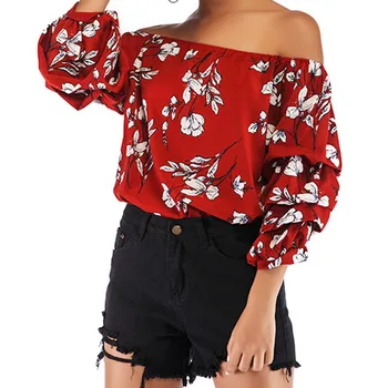 

New Women's Nice Spring Summer Blouses Shirts Leopard Sexy Off Shoulder Chiffon Blouse Shirt Floral Top Blusas Plus Size Tops