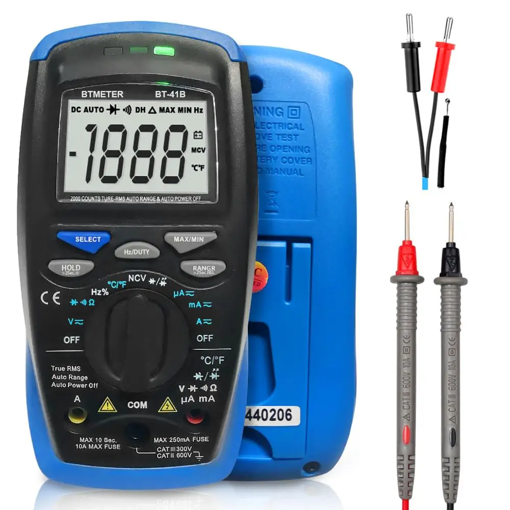 Btmeter BT-41B multímetro digital trms 6000 contagens ac/dc atual, tensão, ohm, capacitância, temperatura, medidor de testador ncv