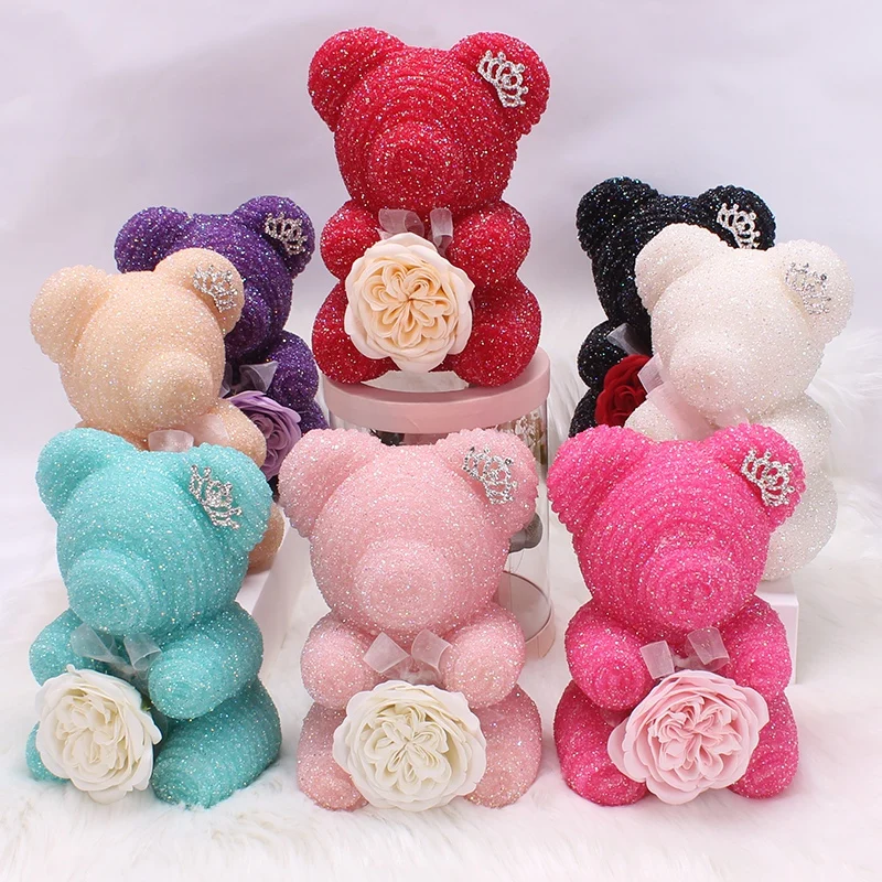 1 Crystal Diamond Rose Bear Birthday Wedding Party Gifts Crystal Diamond Rose Bear With Immortal Flower Romantic Valentine Gift