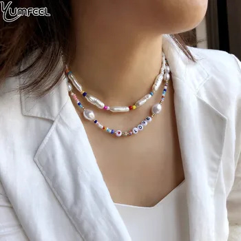 

Yumfeel Brand New Alphabet Letter Love Necklace Imitation Pearl Seed Beads Choker Necklaces Jewelry Gifts