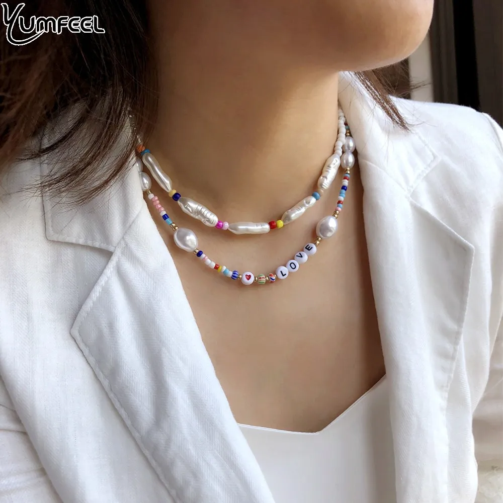 Новый бренд Yumfeel ожерелье с буквенным алфавитом и надписью Love имитация жемчуга