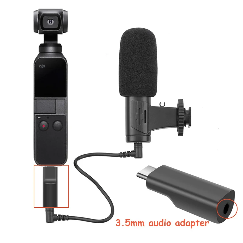 

External 3.5mm Microphone Audio Adapter for DJI Osmo Pocket Type-C Port Professional Record Mic Adapter Osmo Pocket Accessories