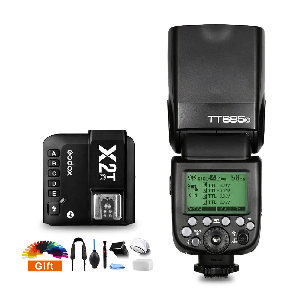 1PS TT685c And X2T-c Godox TT685 TT685C Вспышка ttl HSS камера Вспышка speedlite с X2T-C ttl передатчик триггер для Canon Eos 1500D 850D 800D 5DIV 7D - Цвет: 1PS TT685c And X2T-c