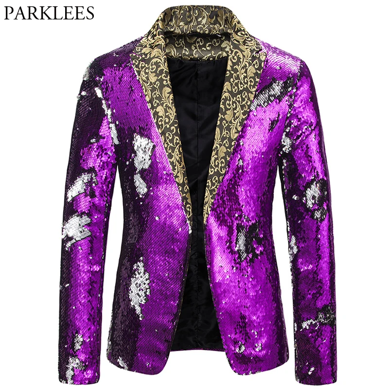 Shiny Sequin Mens Blazer Purple Blazers Men Dazzling Night Club Dance