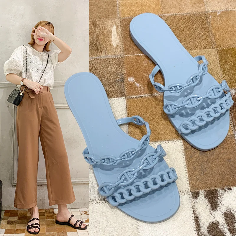 

2020 Summer Casual Style Jelly Shoes Women Sandals Flats Rivet Slippers Fashion Holiday Beach Woman Shoes Flip Flops Size 35-40