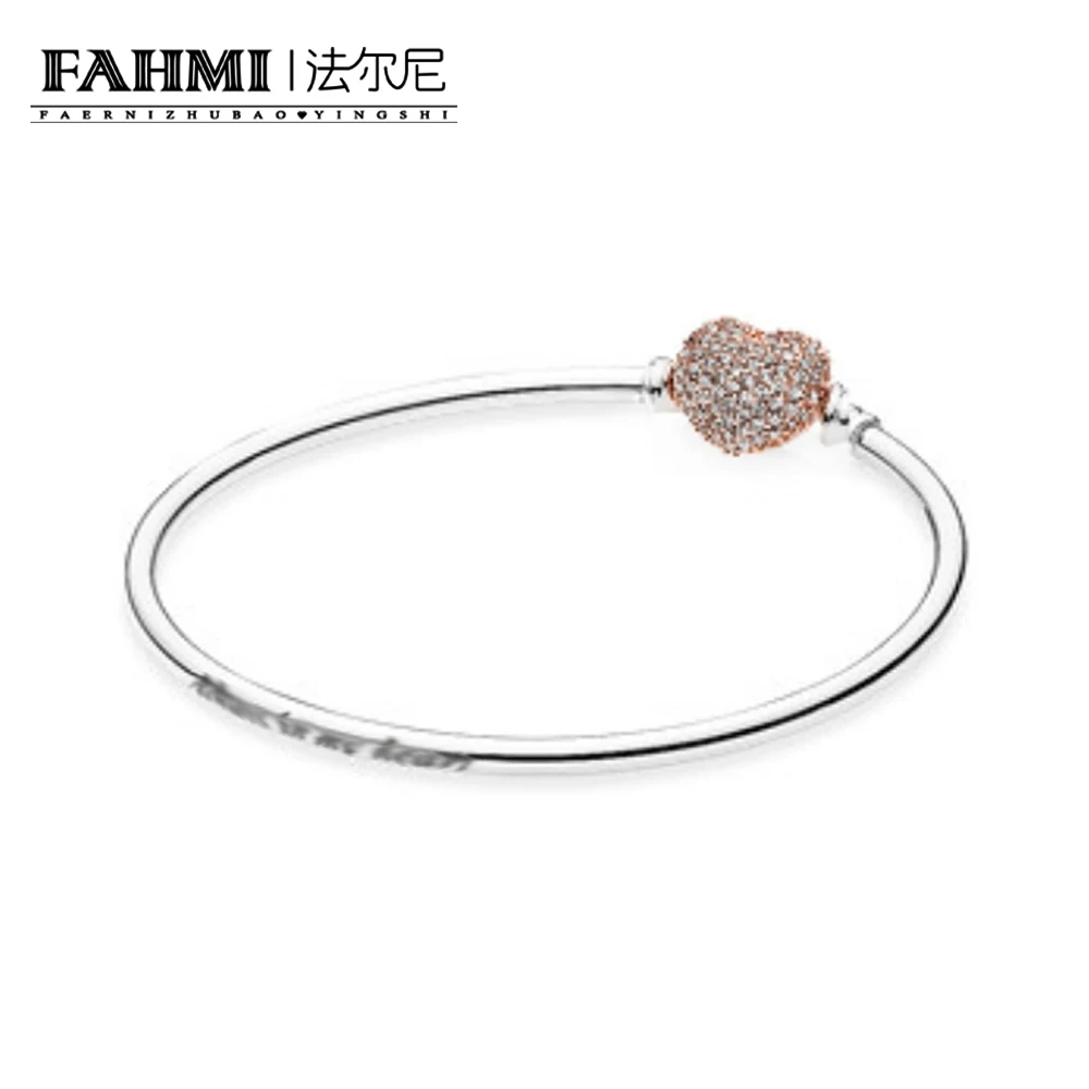 

FAHMI 100% 925 Sterling Silver 1:1 Original Rose Gold Heart-Shaped Classic Gemstone Basic Bracelet Vintage Women 580722CZ