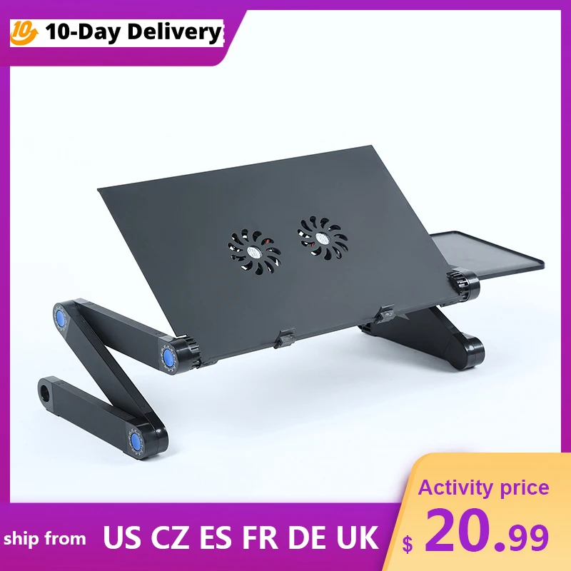 Aluminium Adjustable Laptop Stand Portable Table for Bed Office Folding Standing Desk with 2 Cooling Fans Mouse Pad | Мебель