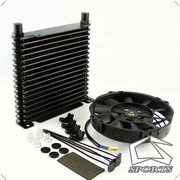 

8-AN 32mm Aluminum 17 Row Engine/Transmission Racing Oil Cooler+7" Electric Fan Kit Black