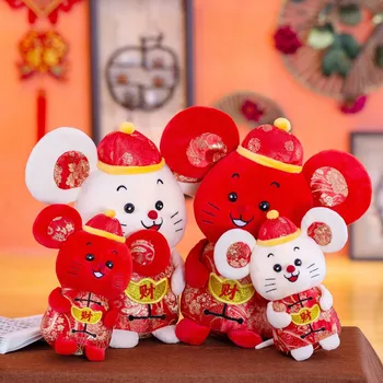 

1PC 20/25/30CM Cute New Year Mouse Plush Toy Stuffed Chinese Zodiac Rat Doll God Of Wealth Mouse Kids New Year Gifts Home Decor