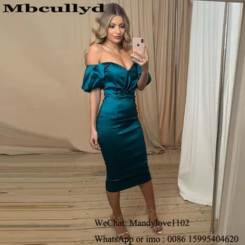

Mbcullyd Dark Green Mermaid Prom Dresses Short 2020 Sexy Off Shoulder Chic Evening Dress For Women Tea Length vestidos de fiesta
