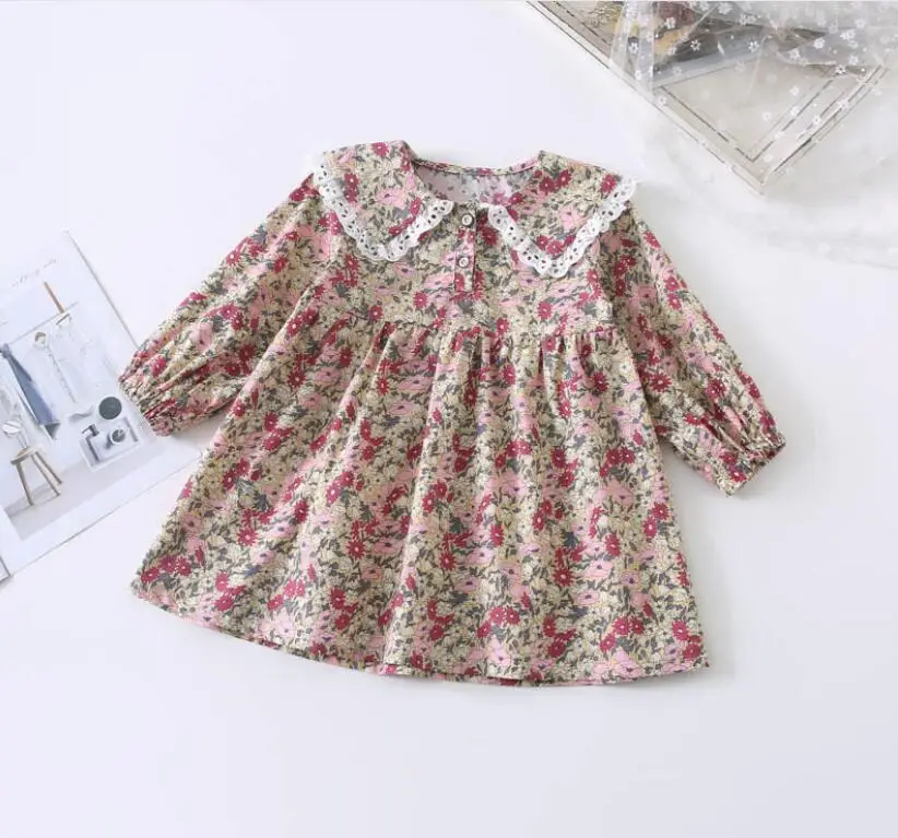 Г. Весенние детские хлопковые кружевные платья с принтом в японском стиле; милая одежда принцессы для девочек; 5 шт/лот;