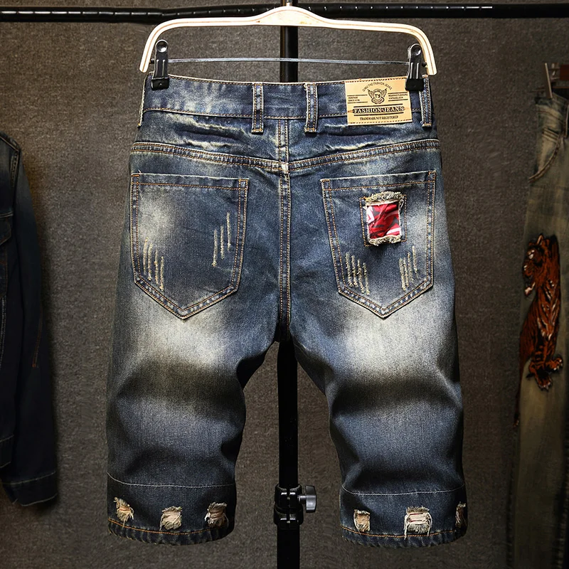 Men's Ripped Denim Shorts Summer Slim Fit