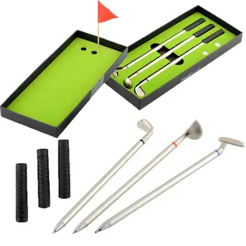 

3Pcs Golf Outdoor Clubs Ballpoint Pen Flag Putter Iron Set Gift Metal New