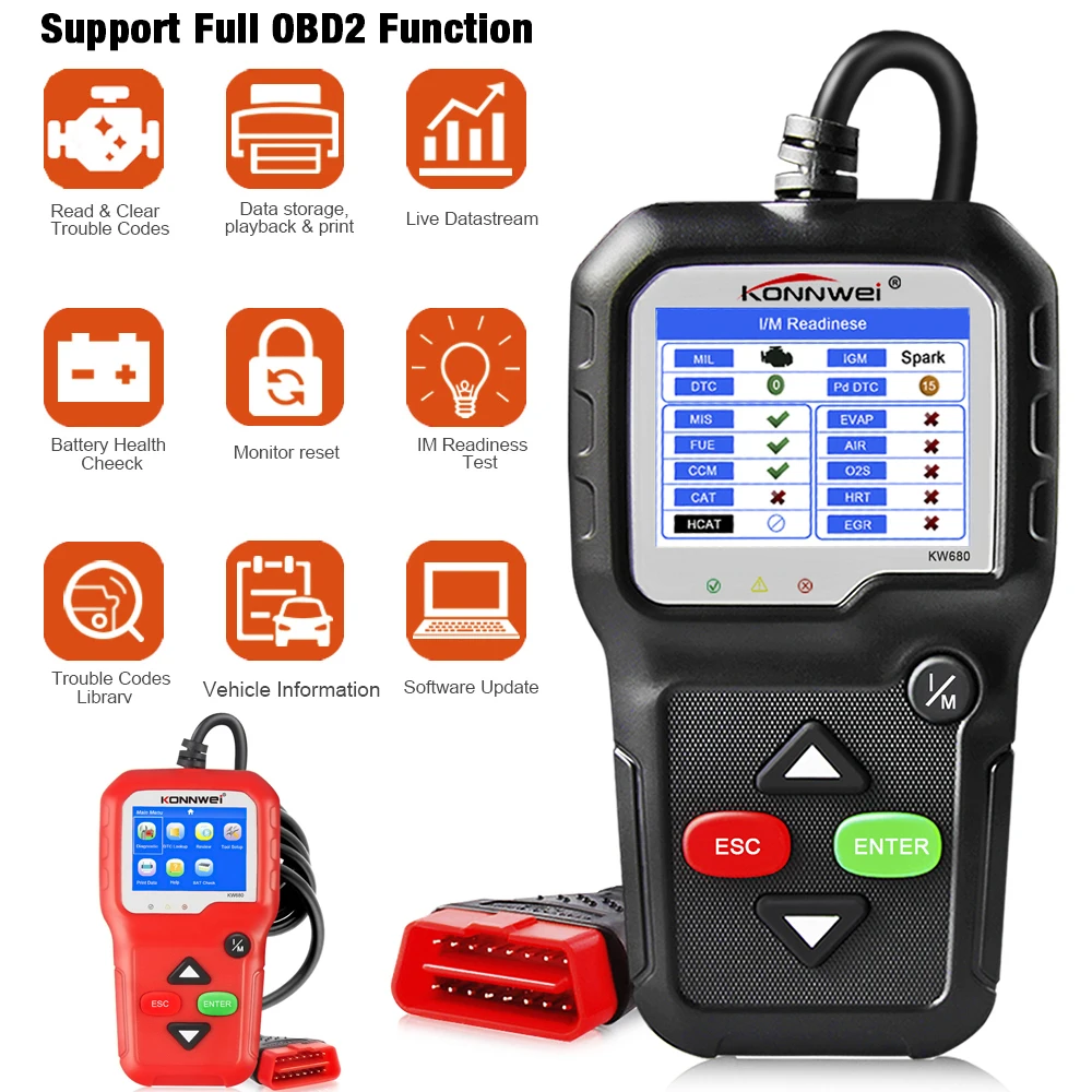 

OBD2 Scanner OBD Car Diagnostic Auto Diagnostic Tool KONNWEI KW680 Read Clear Fault Error Codes Russian OBD2 Automotive Scanner