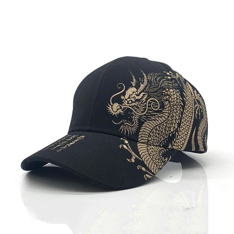 Cap Baseball-Cap Hip-Hop-Hat Snapback-Bone Dragon-Print Black Chinese-Style Casual Unisex