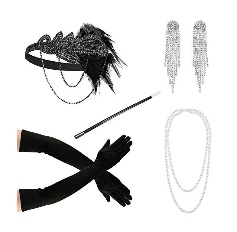 1920's Cosplay Flapper Halloween Charleston Costume 1920s Gatsby Accessories Pink Nude Headpiece Great Gatsby Feather Headband costume headband 1920s gangster accessories