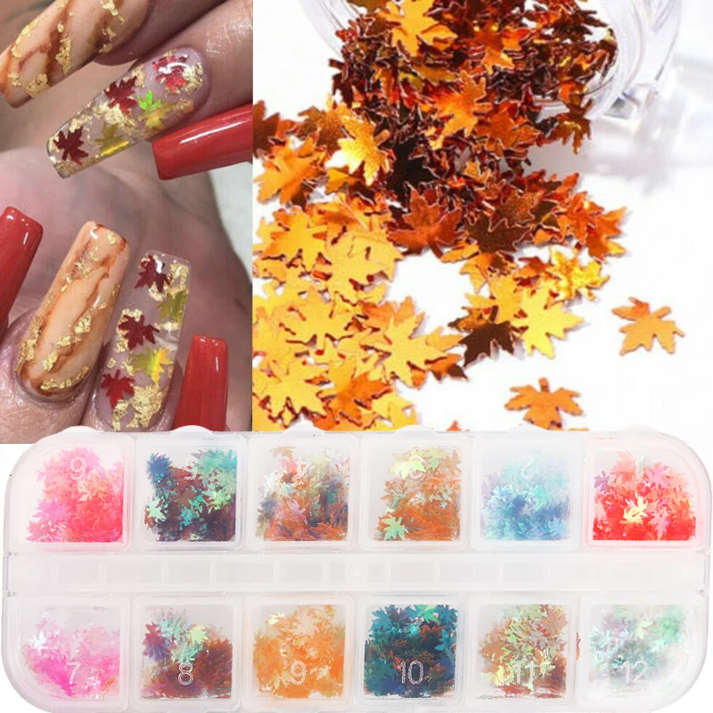 

3D nail holographic glitter sequins autumn DIY manicure nail art maple leaf nails sequins nail art decoration