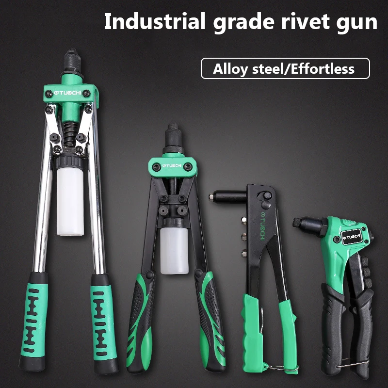 Manual Rivet Gun Set with 4 Sizes of Rivet Heads, Heavy-duty One-handed Gun Tool for Metal, Plastic and Leather