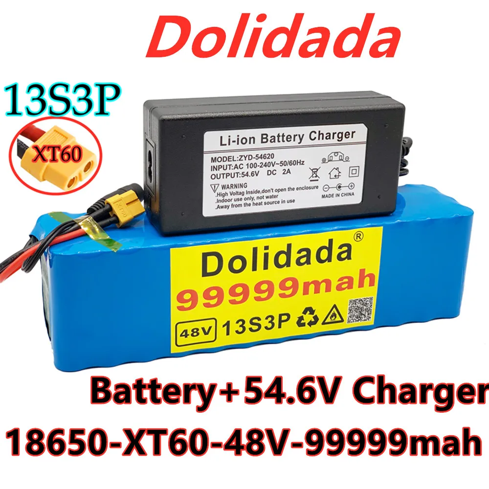2021 new 13s3p XT60 48V 99.999ah 1000W Li ion battery pack for 54.6V E-bike scooter with BMS + 54.6V2A charger | Электроника