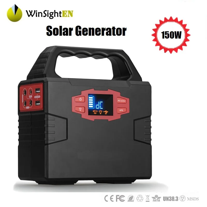 

150Wh Solar Generator LED Emergency Flashlights Portable PV Regulator LCD Dispaly Used for Home and Caravan