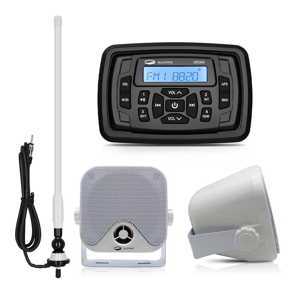 

Морской Bluetooth аудио лодка стерео радио приемник Автомобильный MP3-плеер + 4-дюймовый морской водонепроницаемый динамик для квадроцикла Спа бассейна + FM AM антенна