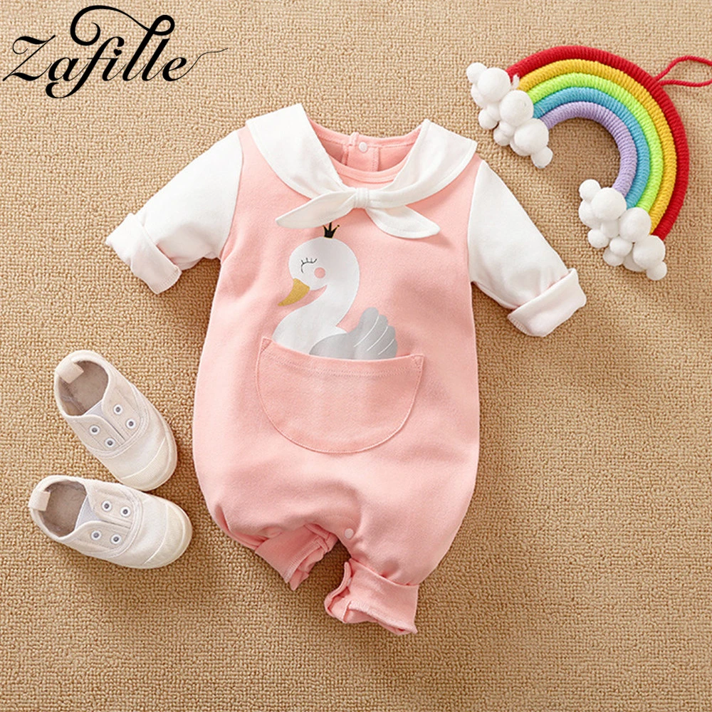 ZAFILLE Cartoon Swan Rabbit Baby Girl Jumpsuit Cute Clothes For Newborn Romper Baby 2021 With Baby Bibs Overalls For Kids Baby Bodysuits are cool