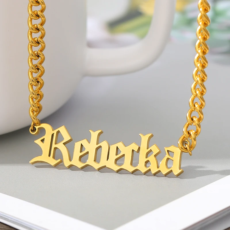 Personalized Custom Name Necklace Pendant Gold Color 3mm Cuban Chain Customized Nameplate Necklaces for Women Men Handmade Gifts