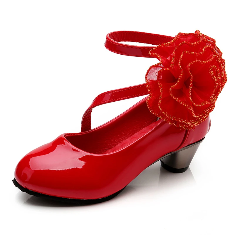 Chaussures en cuir à talons hauts pour filles, chaussures de danse à fleurs  pour princesse de mariage, pour enfants de 3 4 5 6 7 8 9 10 11 12 ans |  AliExpress