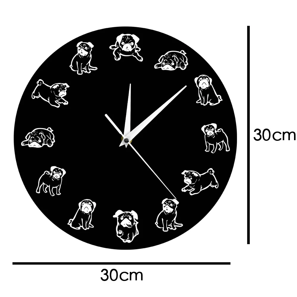 Мультяшный щенок порода настенные часы Забавный Мопс настенное Искусство Печать Современные часы ветеринарный офисный Декор ветеринарный питомец владелец подарок