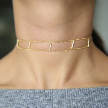 

cz bar choker necklace elegant double chain latest summer chcoker necklaces 925 sterling silver delicate minimal jewelry