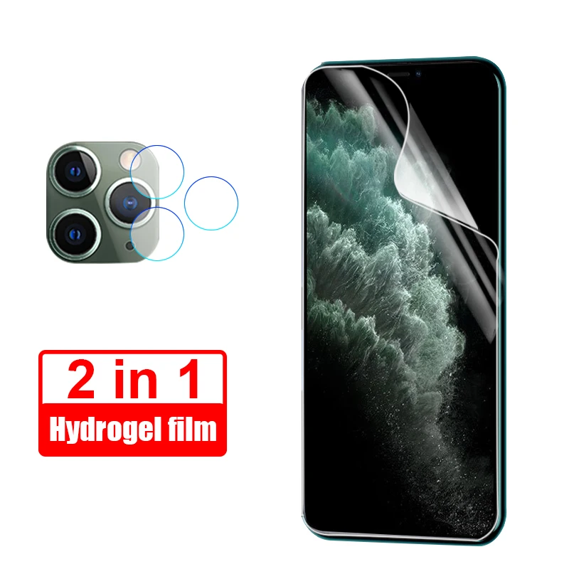 2 в 1 объектив камеры Гидрогелевая пленка для айфон 11 Pro XR X XS макс Защитная 8 7 6 6s Plus