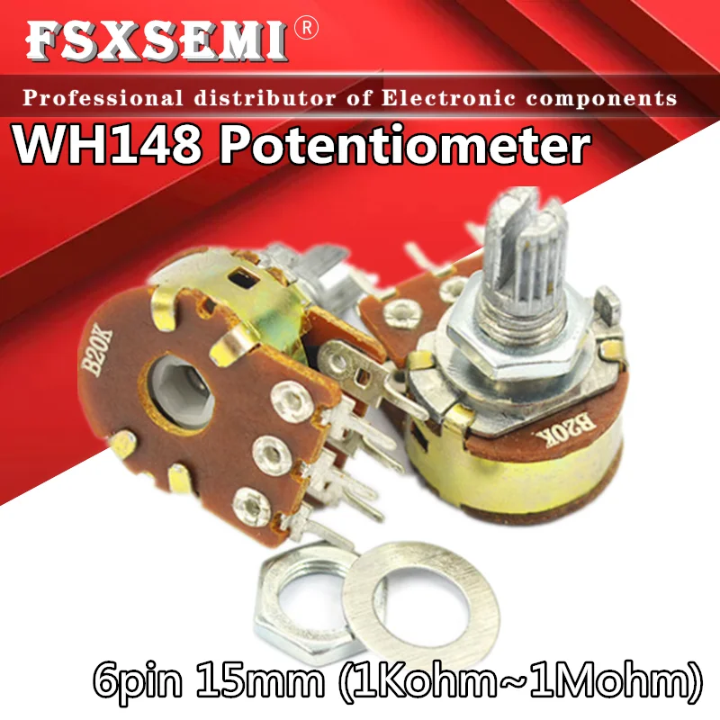 2pcs Wh148 B1k B2k B5k B10k B20k B50k B100k B500k 6pin 15mm Shaft