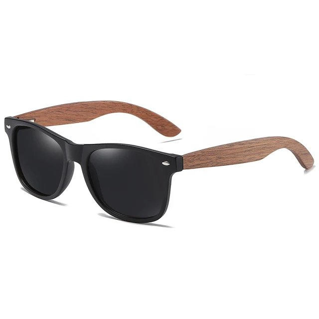 GM Brand Walnut Wooden Polarized Men's Sunglasses Square Frame Sun glasses Women Sun glasses Male Oculos de sol Masculino S7061h Black