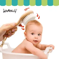 Newborn Baby Natural Wooden Boys Girls Soft Wool Hair Brush Head Comb Infant Round Head Massager Portable Bath Brush For Kids