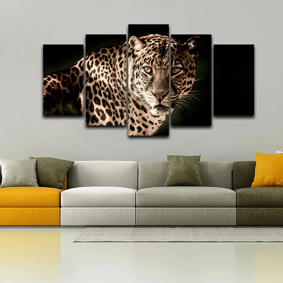 

Modern Style Animal Print Canvas Painting Posters The Sexy Leopard Home Decor Print Picture Living Room Wall Picture 5 PCS
