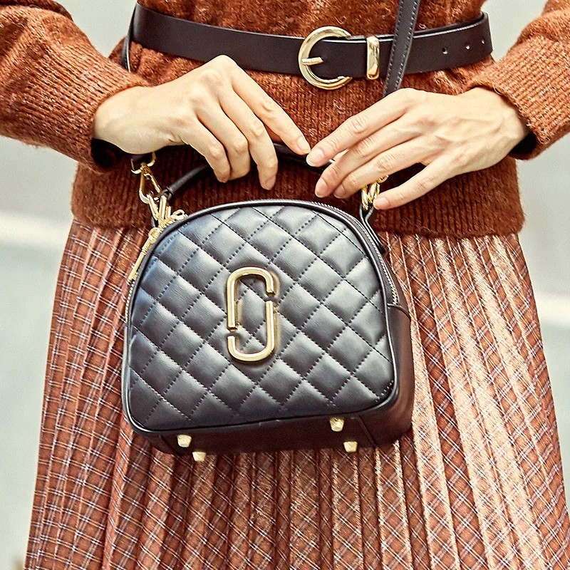 

Leather Bag Bag New Style Fashion Versitile Fashion Double Zipper Shoulder Bag Cowhide Simple Shoulder Bag Rhombus Bag 1213