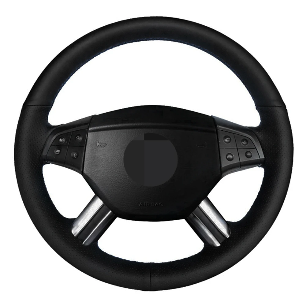 Car Steering Wheel Cover Hand stitched Black Genuine Leather For