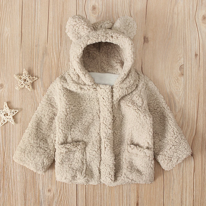 Детская куртка; зимняя теплая флисовая куртка с капюшоном и плюшевым мишкой; ветровка для маленьких девочек и мальчиков; детская куртка; Верхняя одежда для малышей