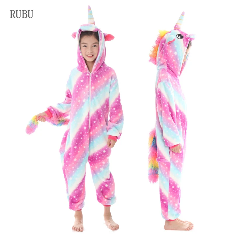 Rose star Kuguurumi пижамы для детей девочек Единорог аниме панда Onesie детский костюм пижама для мальчиков комбинезон Единорог зимние пижамы для детей - Цвет: Rose star