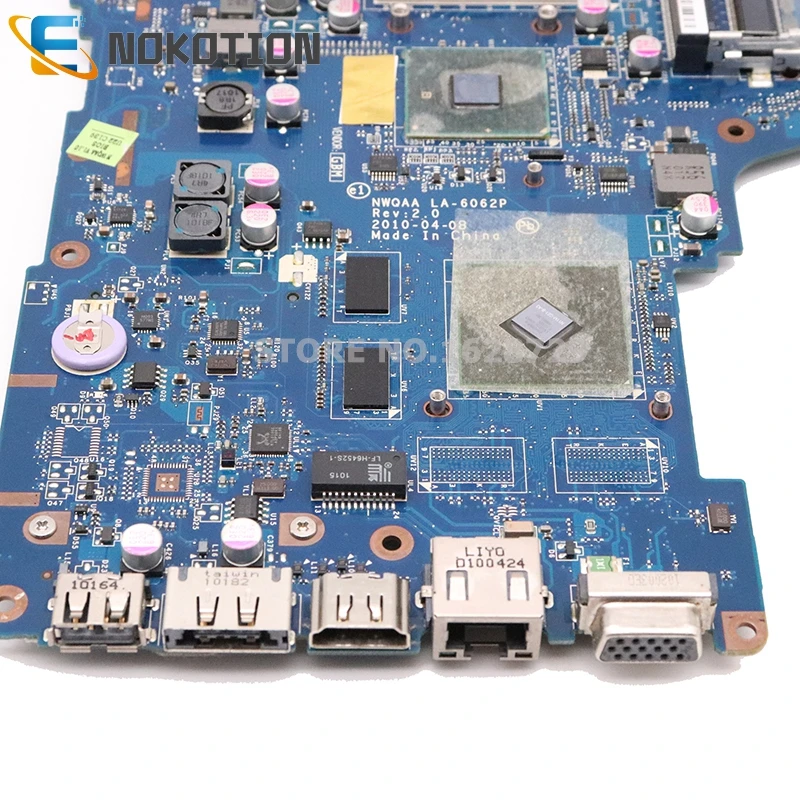NOKOTION Материнская плата ноутбука для TOSHIBA Satellite A660 NWQAA K000104420 K000106370 LA-6062P REV 2,0 HM55 GT310M gpu Бесплатный процессор