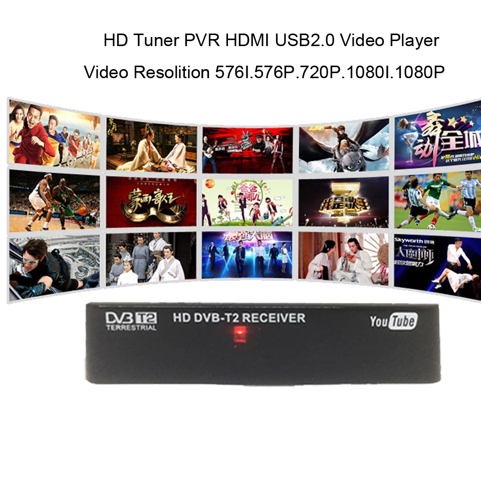 DVB-T2 тюнер приемник 1080P HDMI DVBT2 декодер формата HD ТВ тюнер приемник MPEG4 PVR DVB T2 USB2.0 телеприставки для адаптера монитора