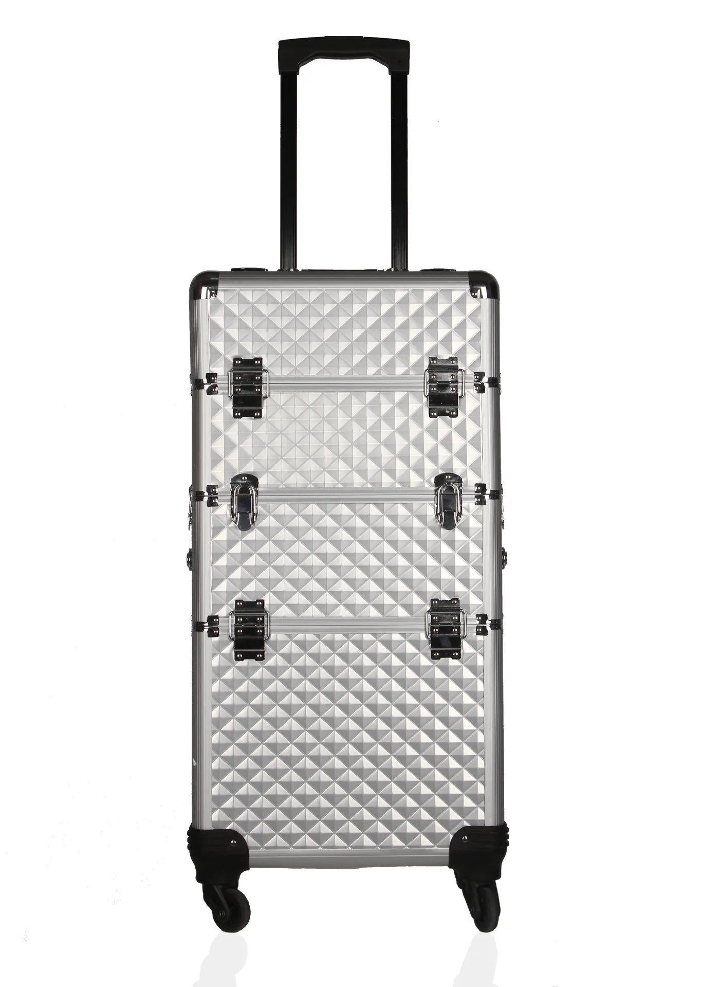 

Silver Beauty Tool Profession Rod Type Makeup Hand Multilayer Large Size Makeup Box Aluminum Case