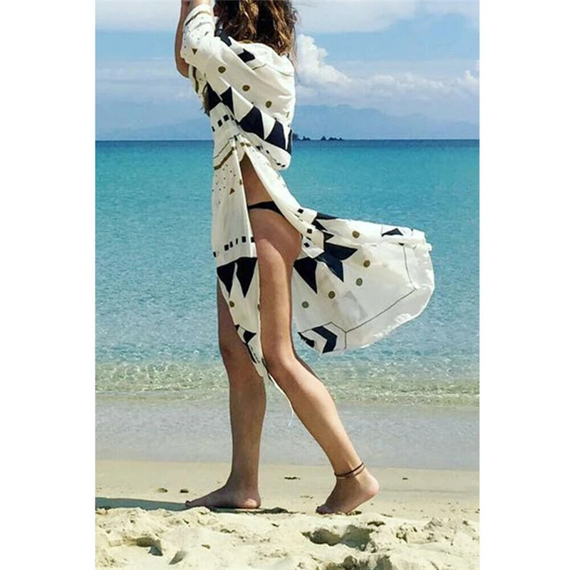 

Women Cover Up Summer Geometrical Beachwear Bikini Swimwear Beach Dress Bathing Kaftan Beach Wear Cardigan Long Dresses