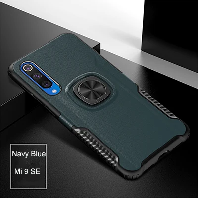 navy blue Палец кольцо подставка чехол для телефона для Xiaomi Mi 9 9 Lite 9 SE ПК и ТПУ бизнес противоударный грязеотталкивающий адсорбционный чехол - Цвет: navy blue