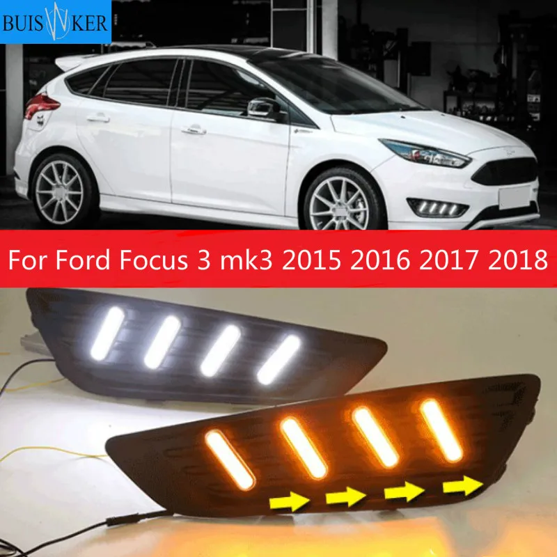 

2 шт. для Ford Focus 3 mk3 2015 2016 2017 2018 реле поворота и затемнения 12 в светодиодный ные Автомобильные дневные ходовые огни противотуманные фары